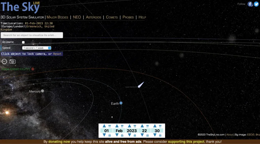 comète C/2022 E3 ZTF Terre
